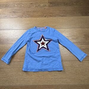 Mini Boden Girls Flip-Sequin Star Long Sleeve Shirt, Fall, School, Preppy, 6-7Y